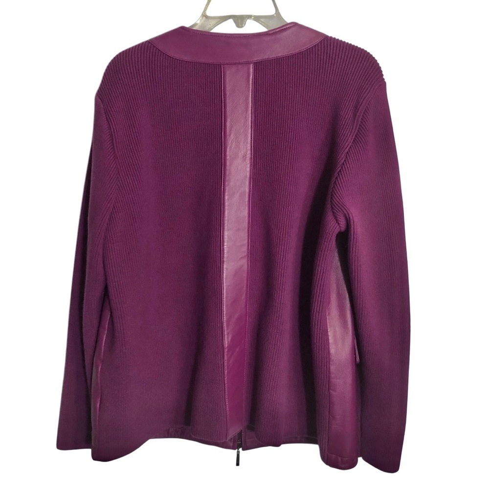 Linea by Louis Dell'Olio Lamb Leather Jacket Sweater Sleeves & Back Plum/Wine 18 - Picture 3 of 12